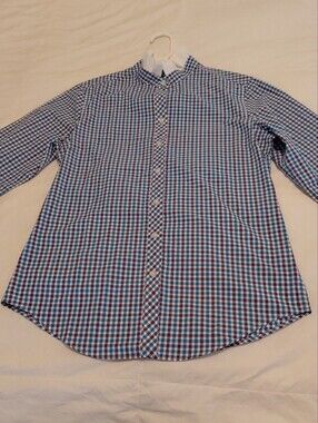 Pearly Vine Barbara Ann Ribbon Trim Plaid Shirt 3/4 Sleeve XS Excellent Conditio